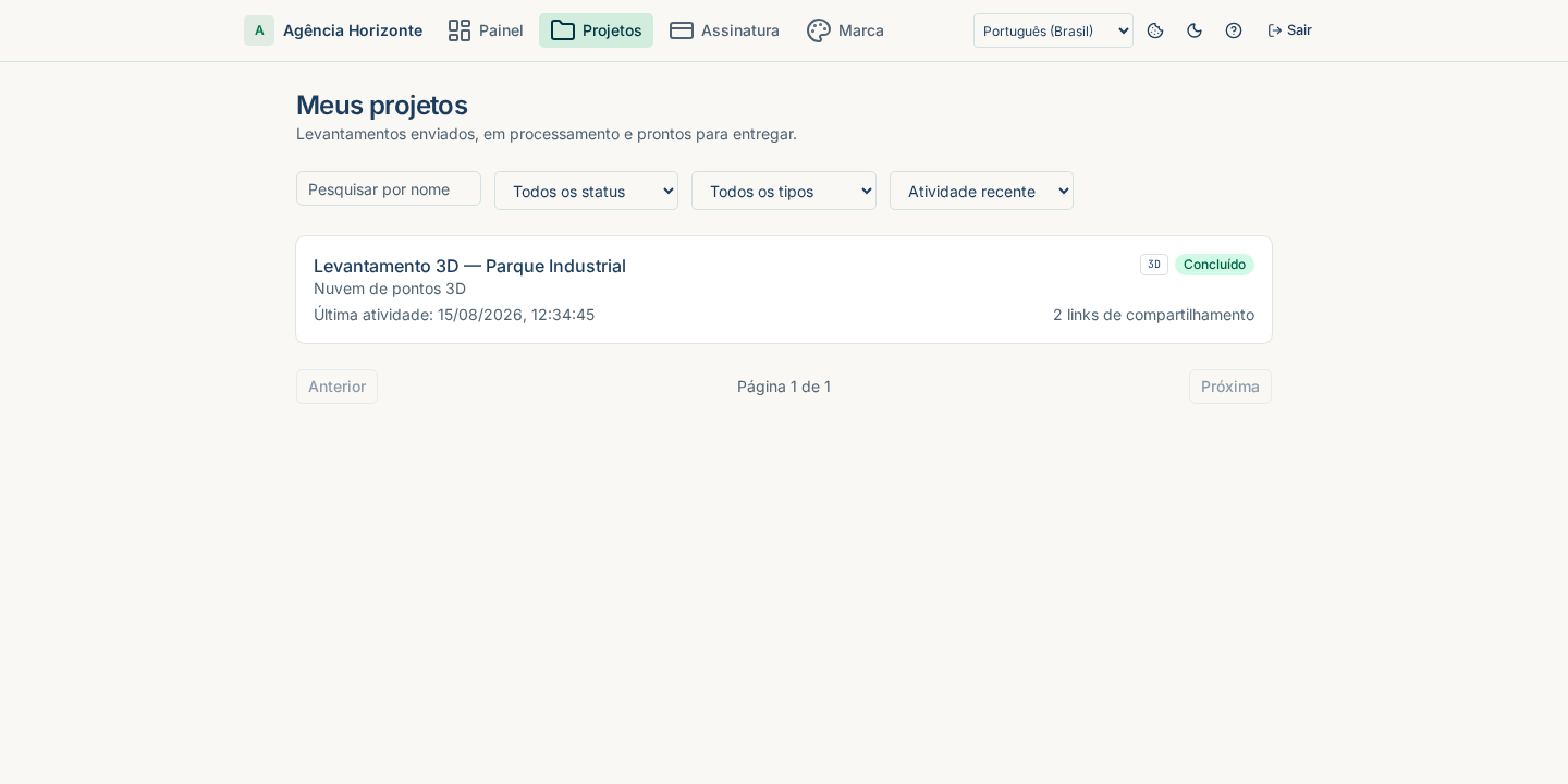 Lista de projetos em português do Brasil com levantamento 3D concluído